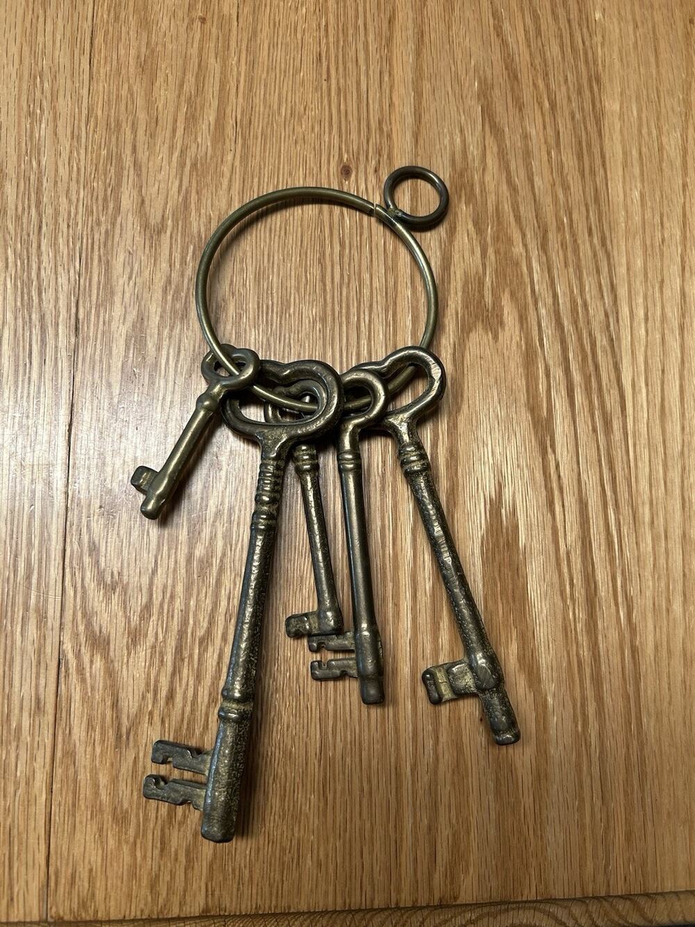 Vintage Brass Skeleton Key Set On Ring Church Keys